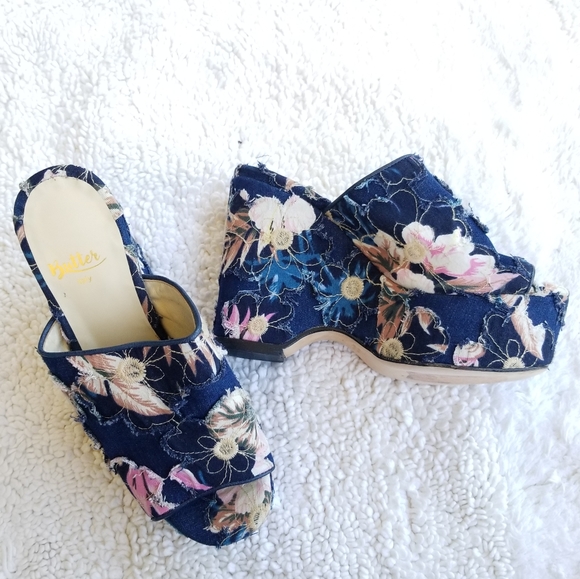 🍒NWOB🍒 MADE IN ITALY BUTTER SHOES DENIM PLATFORMS - Picture 8 of 12